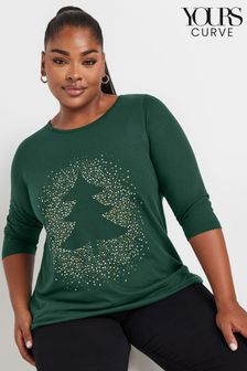 Yours Curve Green Christmas Tree Novelty T-Shirt (AK5007) | $34