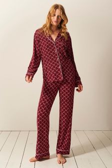 Stripe & Stare Midnight Navy Blue with Raspberry Pink Long Sleeve Pyjama Set (AK5267) | $163