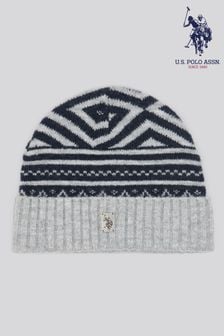 U.S. Polo Assn Grey Fairisle Pattern Knit Beanie (AK5917) | $51