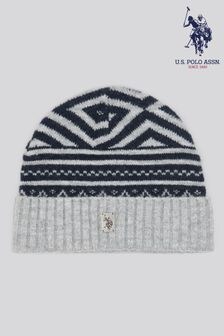 U.S. Polo Assn Grey Fairisle Pattern Knit Beanie (AK5917) | $51