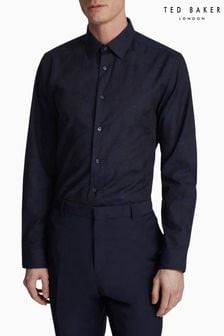 Ted Baker Tailoring Oversized Blue 100% Cotton Floral Jacquard Shirt (AK5946) | $135