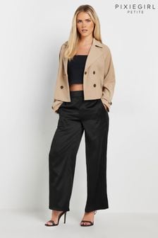 PixieGirl Petite Black PixieGirl Petite Satin Wide Leg Brown Trousers (AK6387) | $67