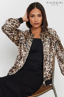 PixieGirl Petite Brown Animal Print Satin Bomber Jacket (AK6401) | ₪ 196