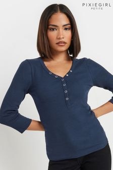 PixieGirl Petite Blue Long Sleeve Henley Top (AK6445) | $38