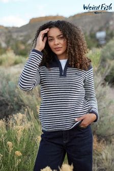 Weird Fish Blue Juilet Eco 1/4 Zip Stripe Macaroni 100% Cotton Sweater (AK6601) | $120