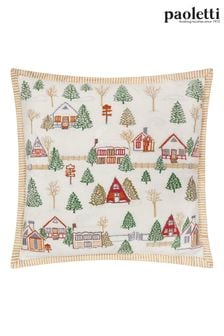 Paoletti White Winter Ski Lodges Embroidered Cushion (AK6721) | $62