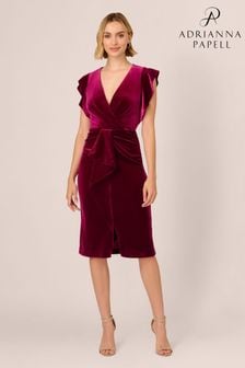 Adrianna Papell Pink Velvet Surplice Midi Dress (AK7543) | €250