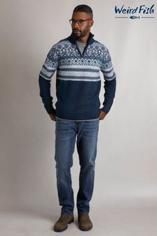 Weird Fish Blue Weird Fish Yarmouth Eco 1/4 Zip Fairisle Jumper (AK7831) | $129