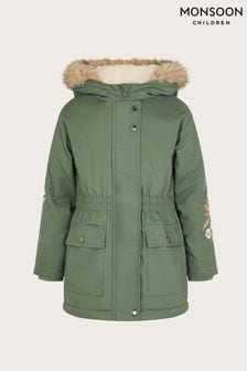 Monsoon Green Embroidered Butterfly Parka (AK9890) | $83 - $97