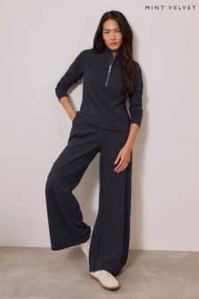 Mint Velvet Blue Pinstripe Wide Trousers (AL0109) | $135