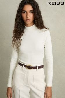 Reiss White Polly Fine-Ribbed High-Neck Top (AL1172) | SGD 132