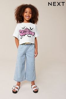 White Cropped Halloween Graphic 100% Cotton T-Shirt (3-16yrs) (AL1710) | $14 - $22