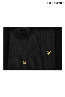 Lyle & Scott Black Cable Bobble Beanie & Scarf Set (AL2107) | kr1 370