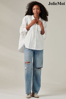 Jolie Moi White Plain Keyhole Back 100% Cotton Shirt (AL2795) | $136