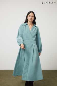 Jigsaw Blue Corduroy V Neck 100% Cotton Dress (AL3067) | €253