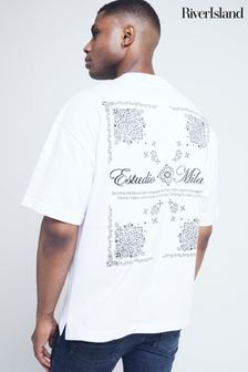 River Island White Paisley 100% Cotton T-Shirt (AL3360) | $43