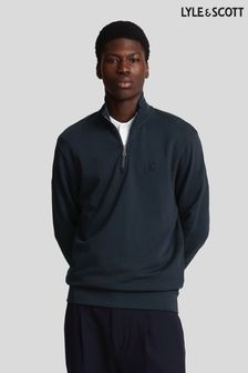 Lyle & Scott Blue Tonal Eagle Quarter Zip 100% Cotton Sweatshirt (AL3492) | $129