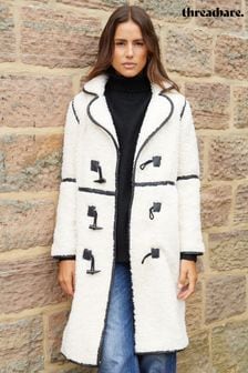 Threadbare Natural Longline Borg Toggle Coat With PU Trim (AL3798) | $111