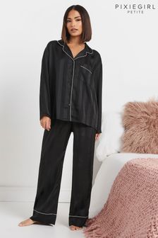 PixieGirl Petite Black Jacquard Stripe Satin Pyajams Set (AL4313) | 153 QAR