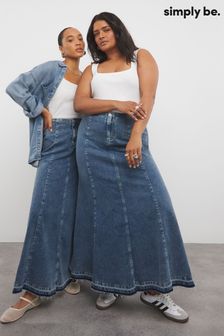 Simply Be Blue Fit and Flare Denim Maxi Skirt (AL5116) | $84