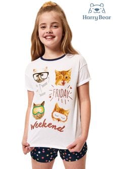 Harry Bear White Cat Weekend Short Pyjamas (AL5152) | kr214