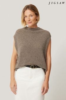 Brązowy - Jigsaw Cloud Cashmere Cap Sleeve Top (AL5905) | 820 zł