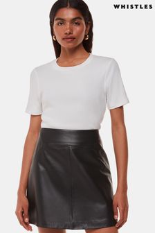 Whistles Black Petite Leather A Line Skirt (AL6075) | $255