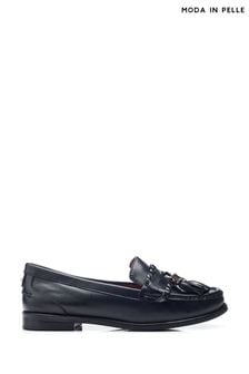 Moda in Pelle Espelette Leather Tassel Boat Black Shoes (AL6164) | $135