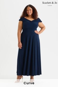 Scarlett & Jo Blue Bardot Solid Maxi Dress (AL6445) | $188