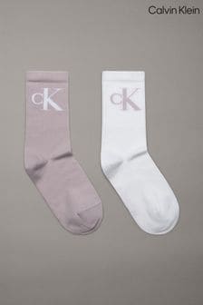 Calvin Klein White Women Monogram Socks 2 Pack (AL6635) | $26