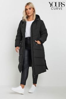 Yours Curve Black Borg Hooded Midi Padded Coat (AL6948) | $139