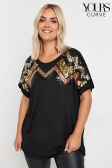 Yours Curve Black Embellished T-Shirt (AL7021) | kr610