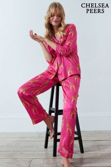 Chelsea Peers Pink Satin Giraffe Print Long Pyjama Set (AL7337) | $87