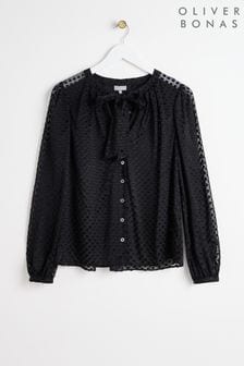 Oliver Bonas Black Spotty Bow Sheer Blouse (AL7977) | ₪ 277