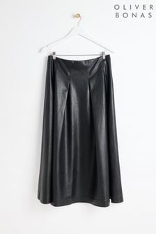 Oliver Bonas Black Black PU Pleated Midi Skirt (AL8013) | R1,496