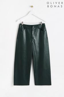 Oliver Bonas Green PU Cropped Wide Leg Trousers (AL8033) | €86