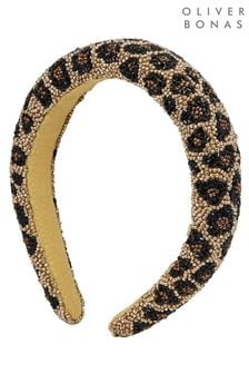 Oliver Bonas Brown Hazel Beaded Leopard Print Puffy Headband (AL8075) | ₪ 141