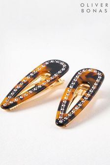 Oliver Bonas Brown Ricky Faux Tortoiseshell Resin Hair Clips Set of 2 (AL8081) | ₪ 80