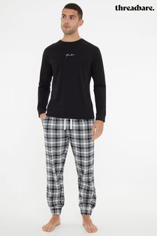 Threadbare Black 100% Cotton Script Long Sleeve Check Pyjamas Set (AL8416) | $41