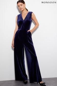 Monsoon Blue Vayle Velvet Jumpsuit (AL8661) | AED561