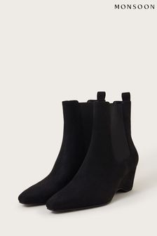 Monsoon Black Shay Suedette Wedge Ankle Boots (AL8668) | kr1 580