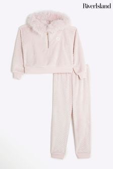 River Island Pink Girls Cosy Chevron Dress Set (AL8745) | kr590