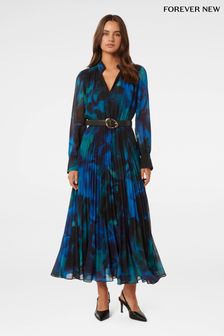 Curve Blue Belted Print Long Sleeve Dresses Next Luxembourg