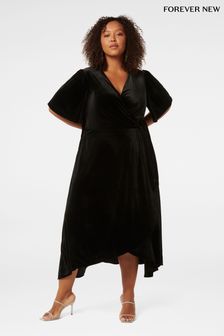 Forever New Black Violet Curve Velvet Wrap Dress (AL8894) | €133