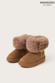 Monsoon Brown Bow Faux Fur Suedette Ankle Boots (AL8981) | 160 zł - 185 zł