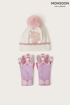 Monsoon Sparkly Unicorn Beanie Hat And Gloves Set (AL9239) | kr590 - kr610