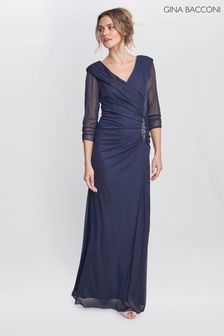 Gina Bacconi Blue Georgina Maxi Portrait Collar Dress With Beaded Trim (AL9647) | kr6 300