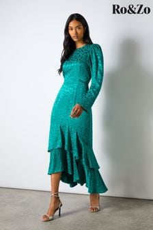 Ro&Zo Blue Angelina Animal Jacquard Flute Hem Dress (AM0089) | €211