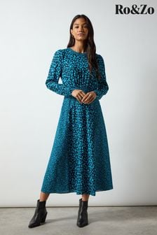 Ro&Zo Blue RO&Zo Blue Dash Print Godet Detail Dress (AM0098) | LEI 651