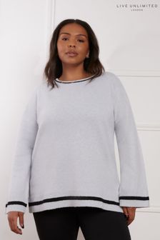 Live Unlimited Grey Curve Round Neck Contrast Stripe Jumper (AM1806) | €81